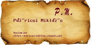 Páricsi Miklós névjegykártya